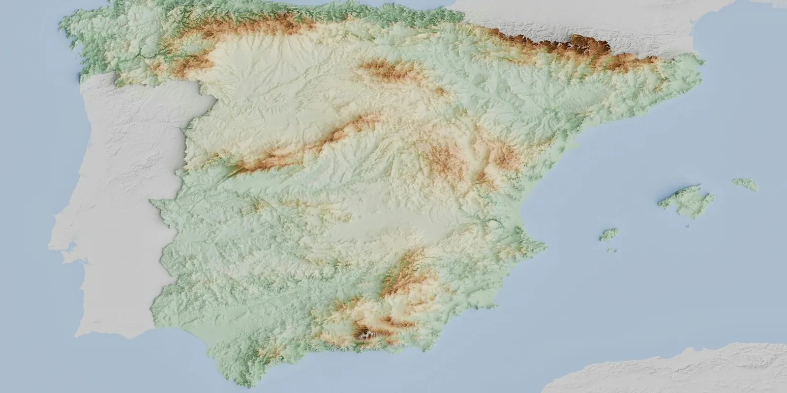 plazas administrativo estado comunidades Mapa en relieve de la península ibérica